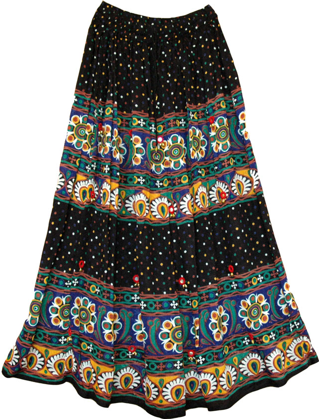 Gypsy Black Long Skirt with Mirrors