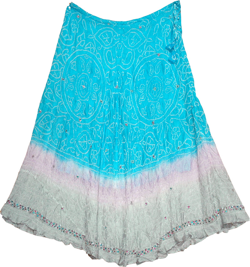 Bright Turquoise Tie Dye Pure Silk Skirt