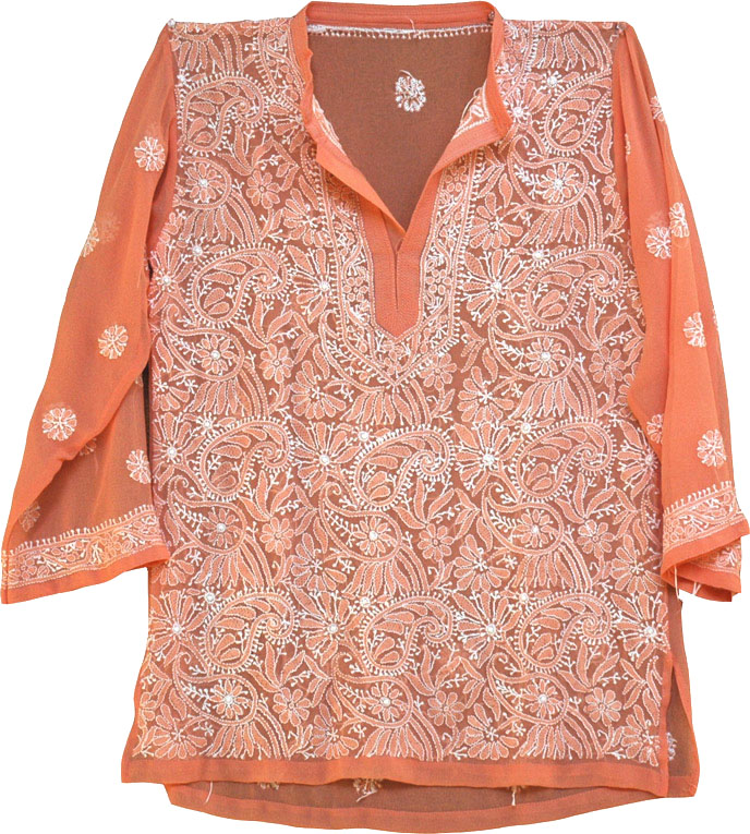 Light Orange Embroidered Tunic