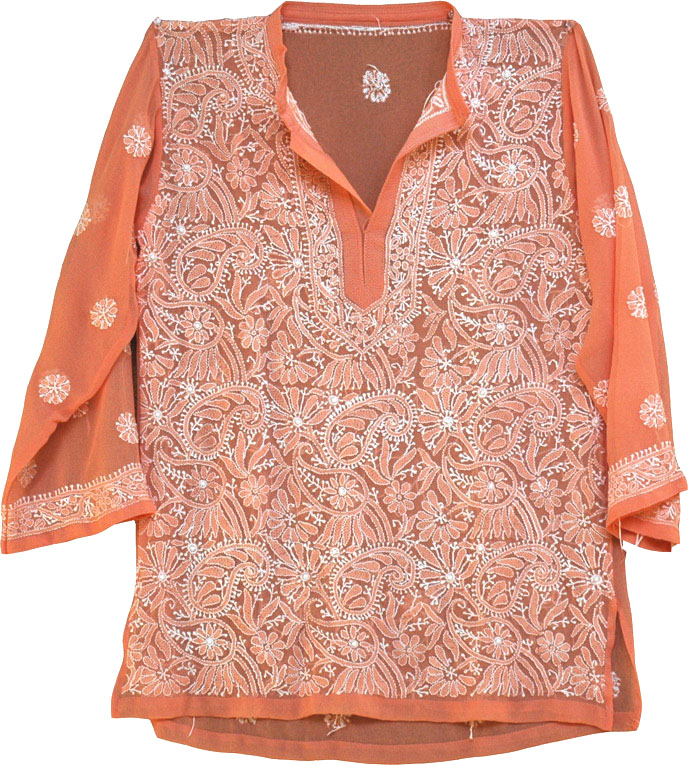 Light Orange Embroidered Tunic