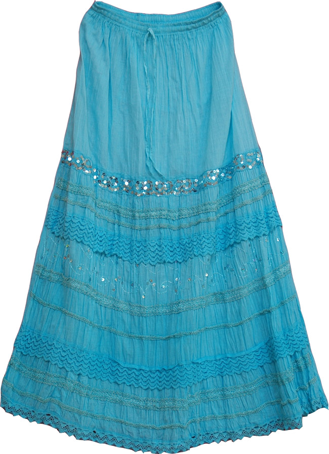 Fountain Blue Sequin Long Skirt