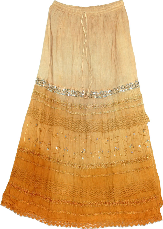 Ochre Sequin Long Skirt