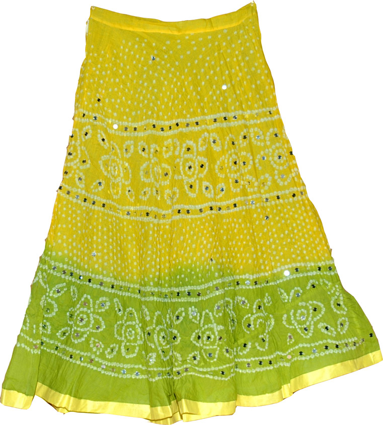 Yellow Green Cotton Sequin Skirt