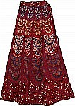 Block Print Merlot Long Wrap Skirt