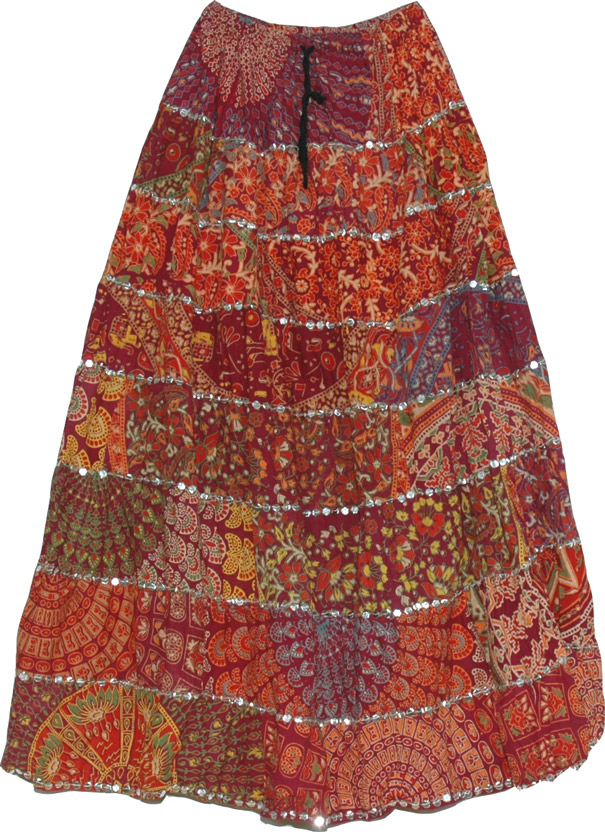 Printed Cotton Boho Long Skirt