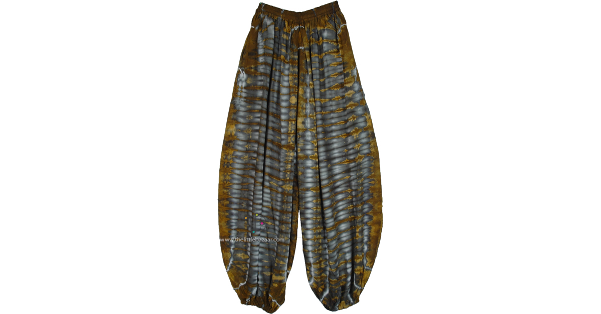 Smoky Grey and Mustard TieDye Pants Grey SplitSkirtsPants, Tie