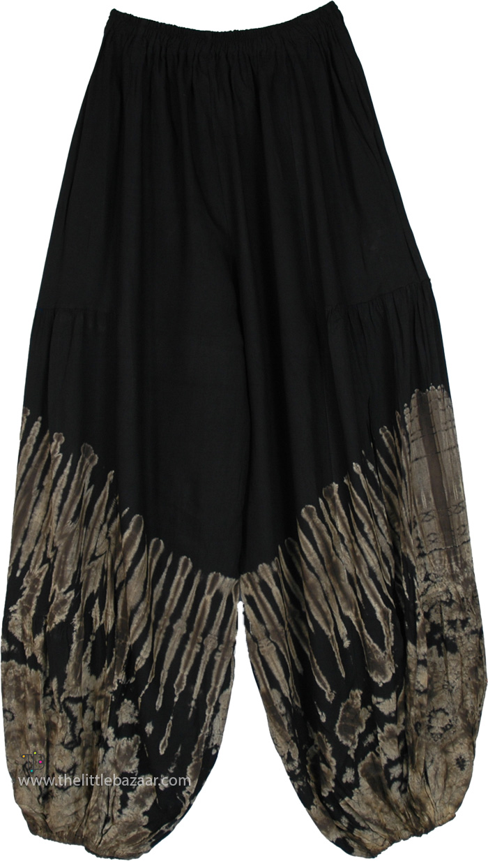 Black Beige Loose Fit Tie Dye Harem Pants