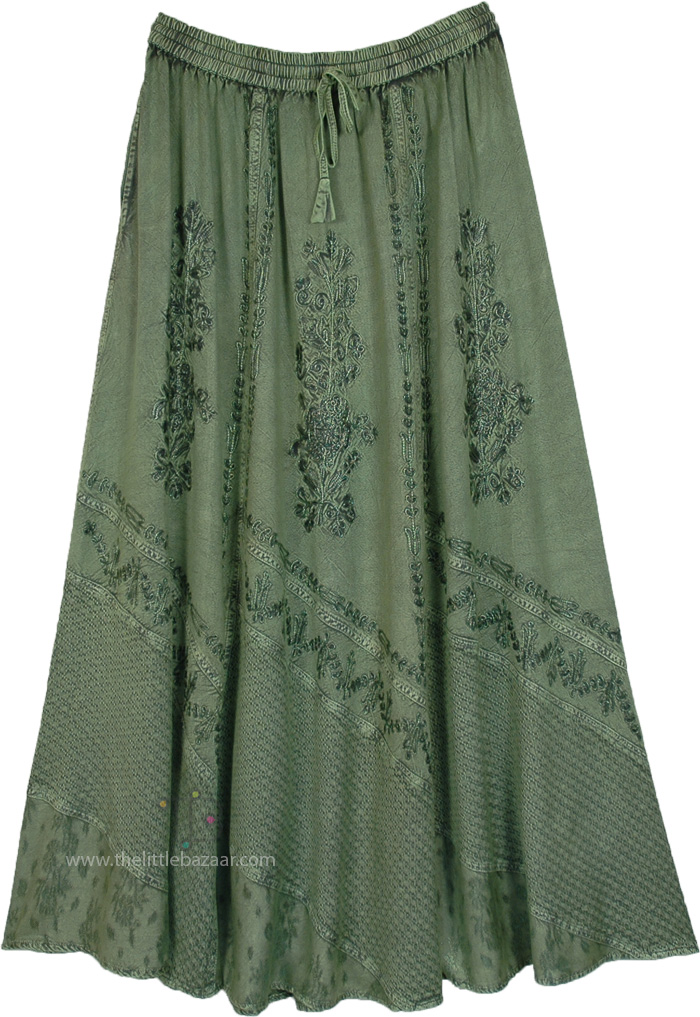 Basil Avian Green Flowy Maxi Skirt