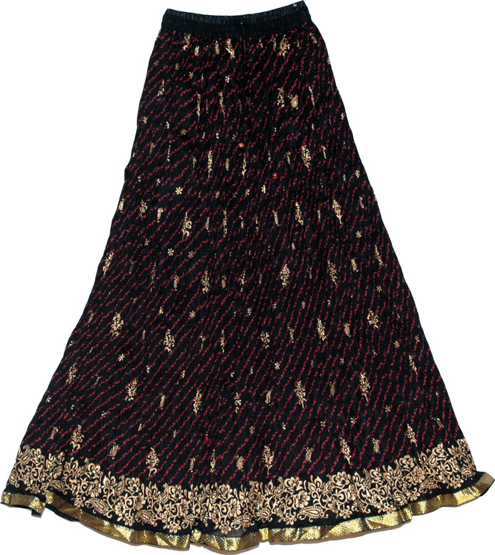 Black Long Skirt in Cotton Crinkle