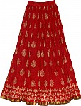 Red Long Skirt in Cotton Crinkle