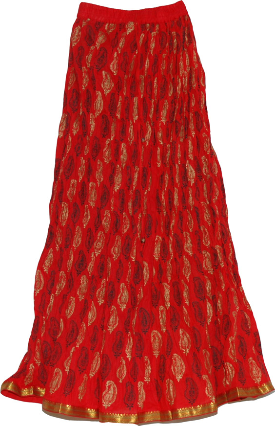 Red Cotton Long Skirt 