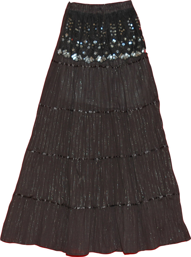 Black Sequin Long Skirt