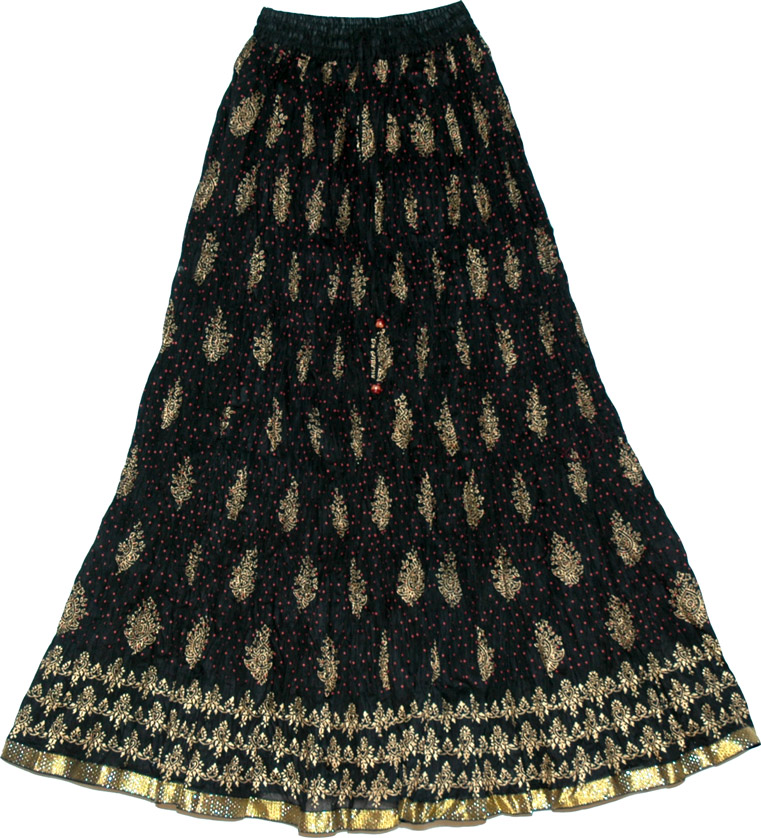 Black Long Skirt in Cotton Crinkle