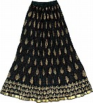 Black Long Skirt in Cotton Crinkle