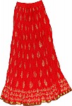 Torch Red Long Skirt in Cotton Crinkle