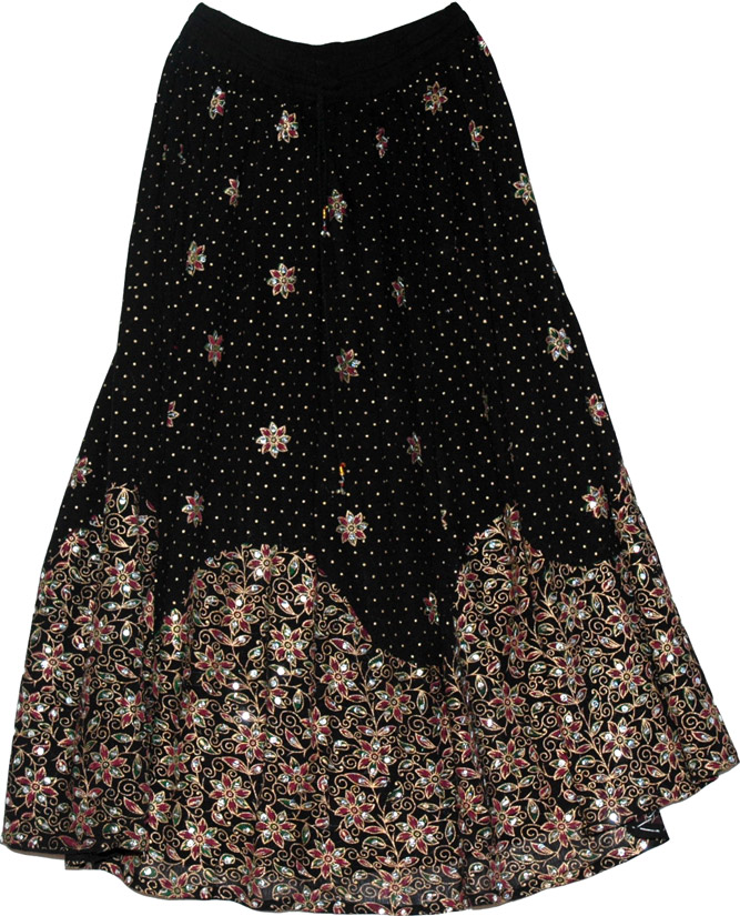 Dancing Long Black Sequin Skirt