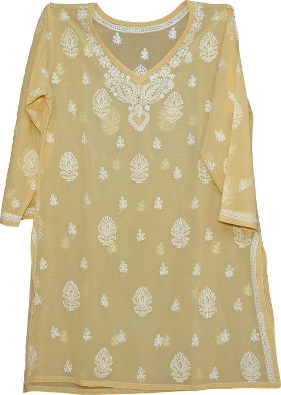 Light Yellow Embroidered Cotton Tunic  
