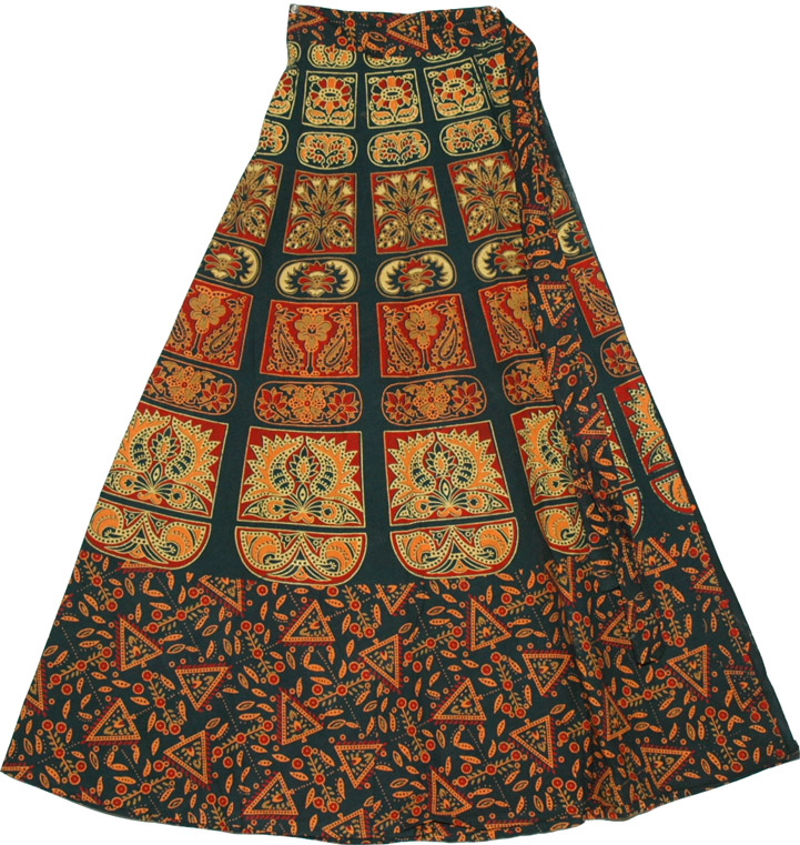 Block Print  Long Wrap Skirt