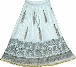 White Golden Block Print Short Skirt