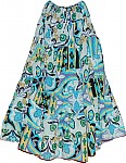 Turquoise Printed Hippie Long Skirt