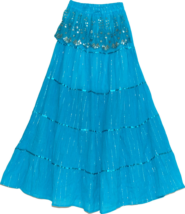 Bondi Blue Sequin Long Skirt