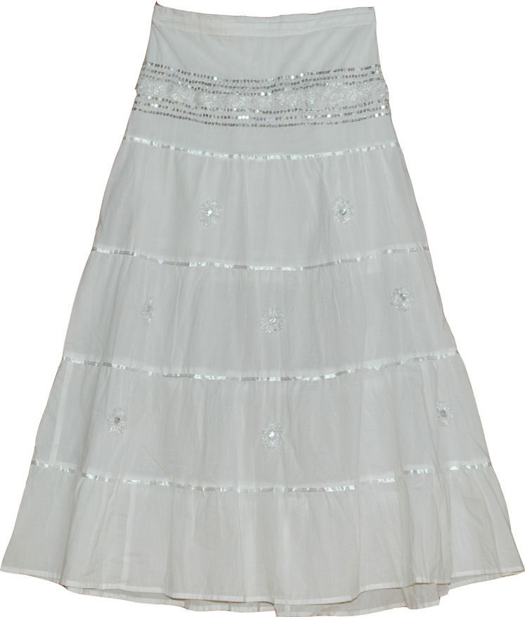 White Sequin Long Skirt