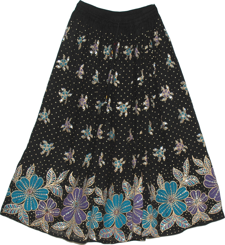 Floral Sequin Long Skirt