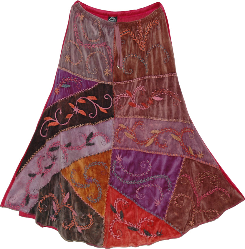 Embroidered Winter Skirt in Velvet