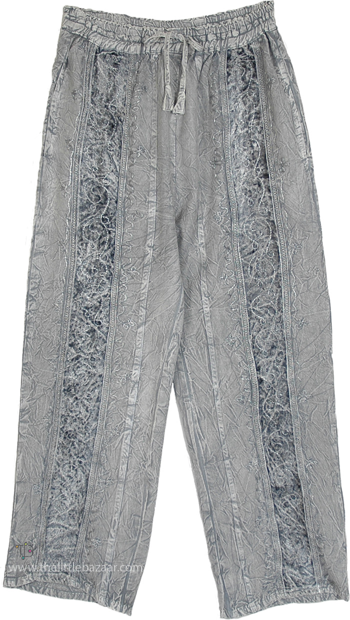 Misty Moon Velvet Trimmed Embroidered Pants
