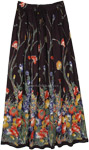 Bright Flowers Festival Rayon Long Skirt