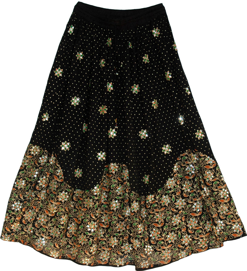 Dancing Long Black Sequin Skirt