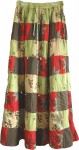 Bohemian Long Skirt in Green with Patchwork