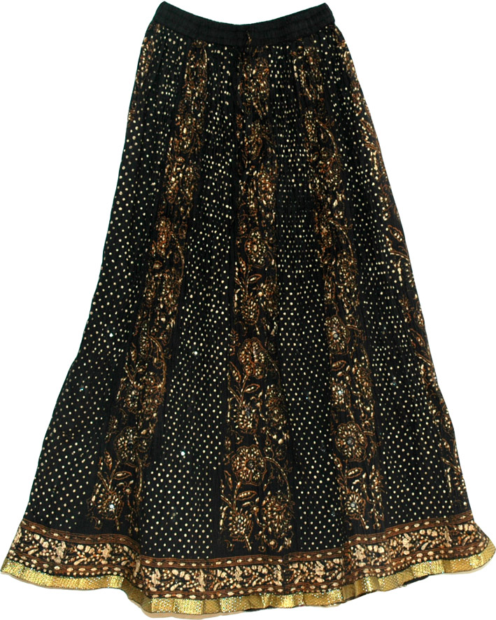 Black Long Skirt in Cotton Crinkle