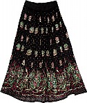 Floral Long Black Sequin Skirt