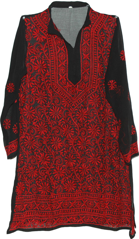 Black Red Ladies Tunic Shirt