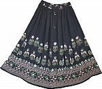 Boho Black Skirt with Block Print