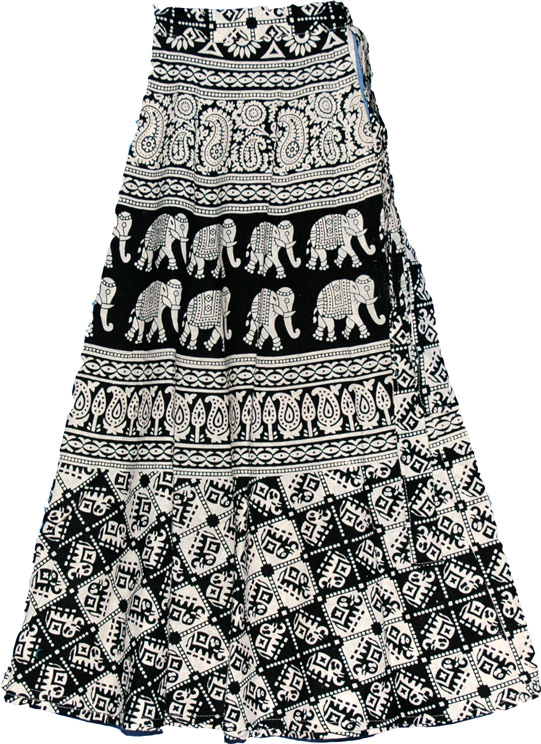 Black White Long Wrap Skirt