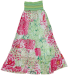 Smocking Chiffon Floral Long Dress Skirt