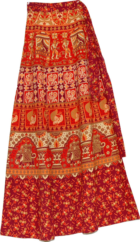 Block Print Merlot Long Wrap Skirt