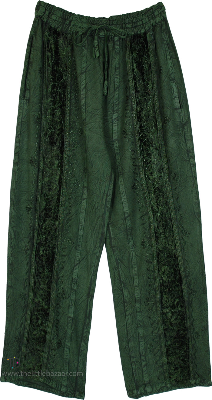 Emerald Dream Velvet Trimmed Embroidered Pants