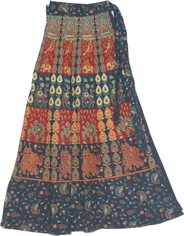 Block Print Designer Long Wrap Skirt