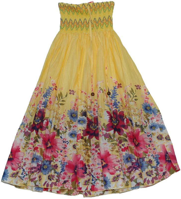 Colorful Yellow Maxi Dress Smock Skirt