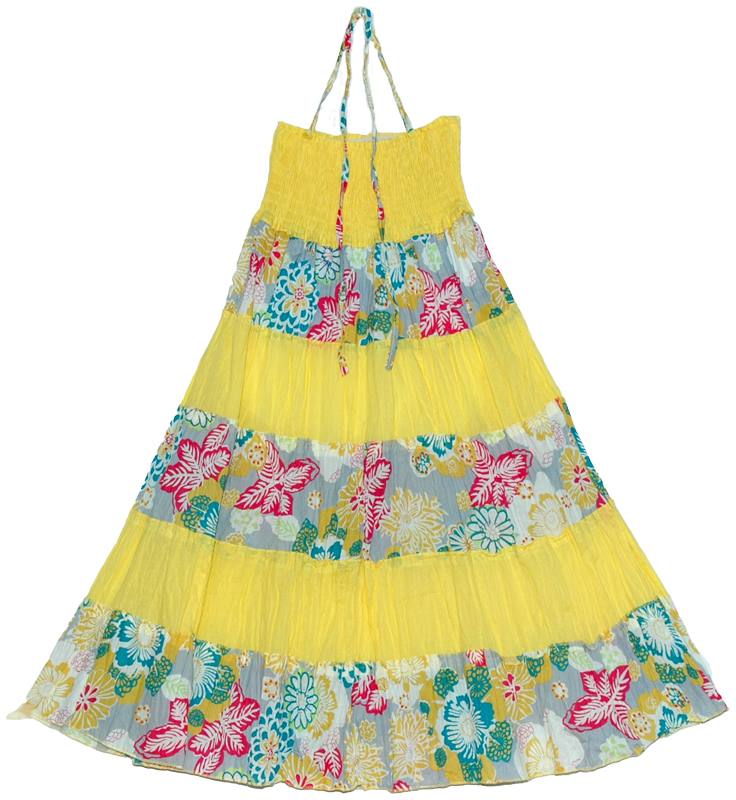 Hot Yellow Striped Maxi Dress Smock Skirt