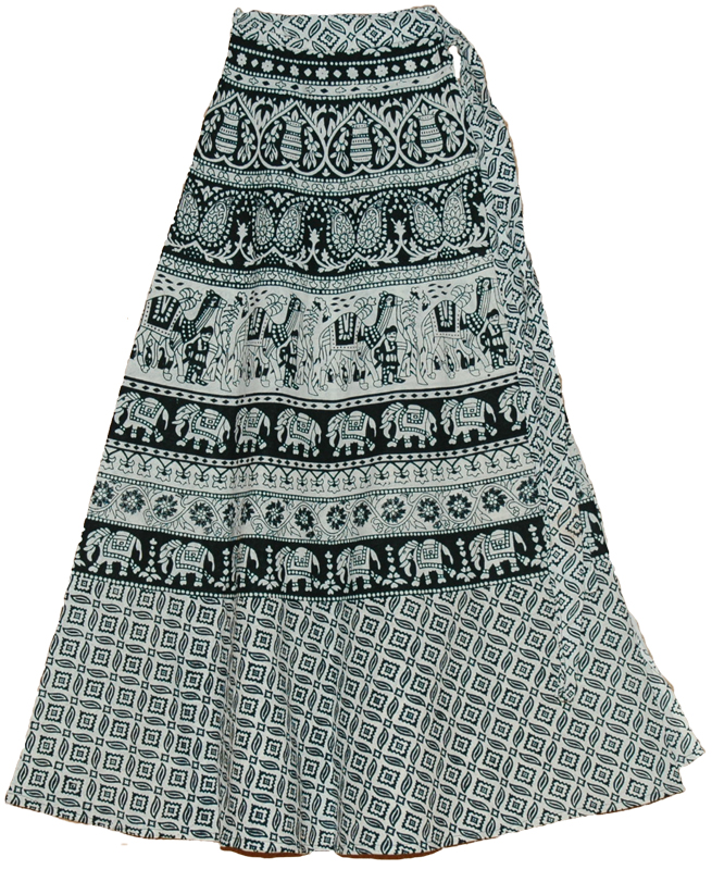 Black White Long Wrap Skirt