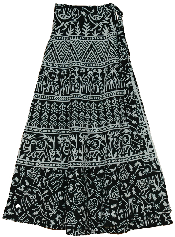 Animal Print Black White Long Wrap Skirt