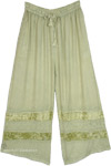 Seafoam Green Velvet-Stripe Flowy Pants [2260]