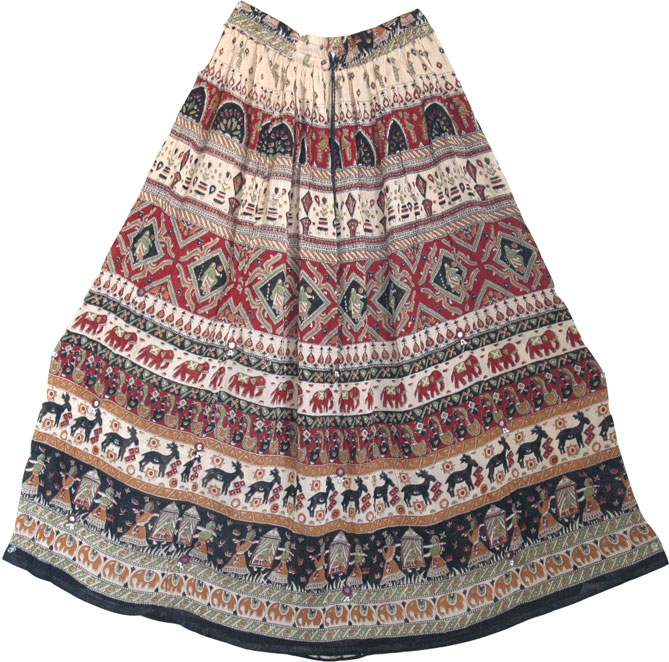 Indian Long Skirt with Animal Print 