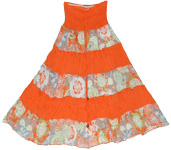 Orange Striped Summer Long Skirt Dress