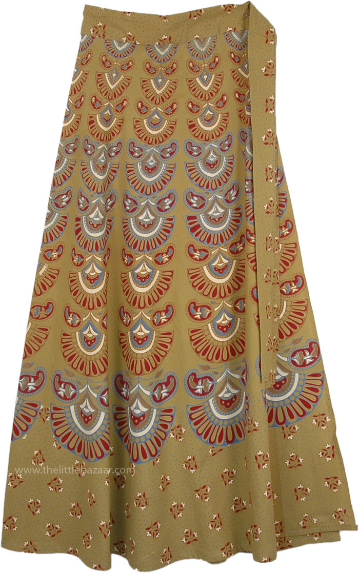 Green Breeze Long Block Print Skirt | Brown | Wrap-Around-Skirt, Maxi ...