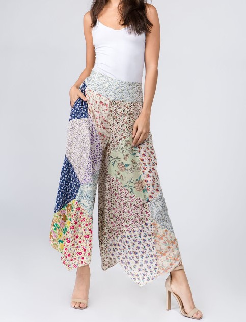 Vintage Blossom Ivory Patchwork Wide Leg Pants